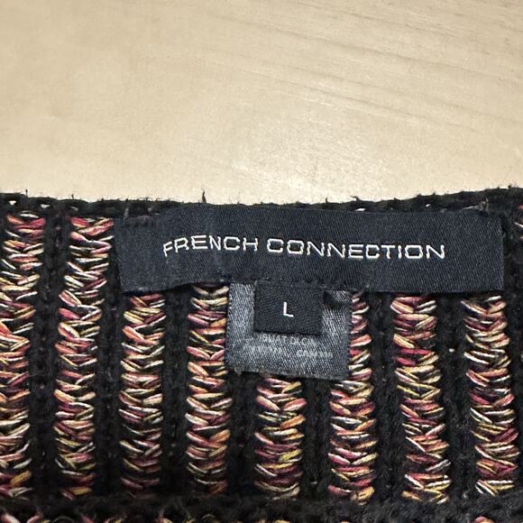 French Connection Women L Sweater 100% Cotton Boatneck Black Multi Pullover - Picture 7 of 10